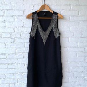 H&M Black Sleeveless Beaded Shift Dress Size 10